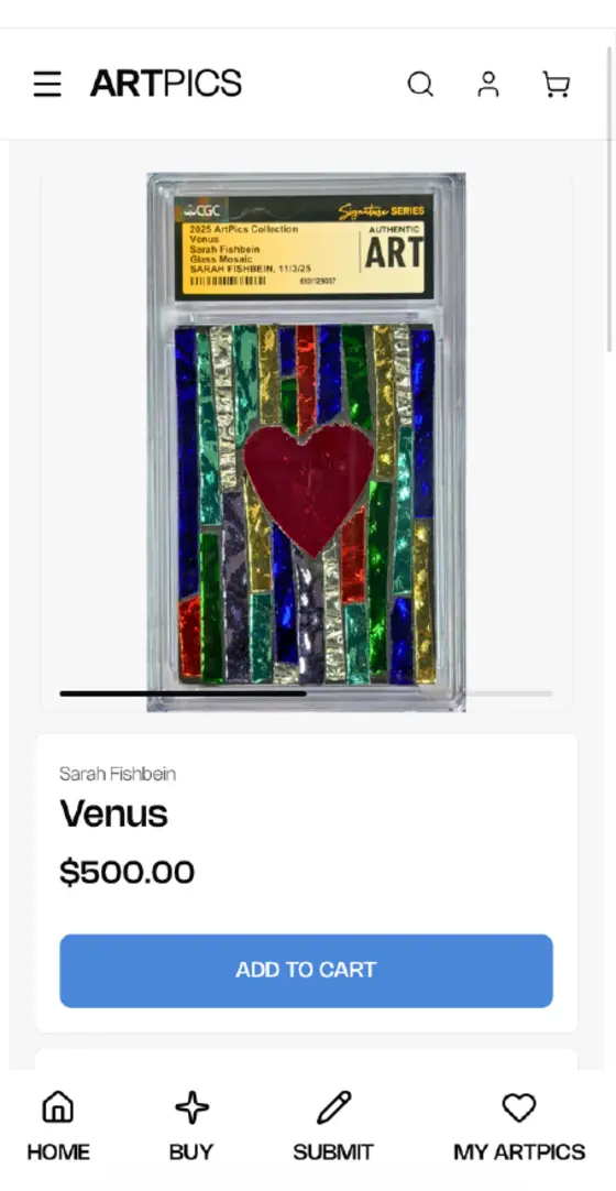 Artpics mobile product page design with an add to cart button